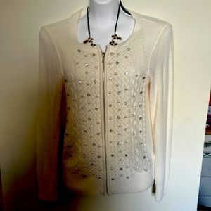 NY and Company, pearl and diamond studded sweater size small ivory color